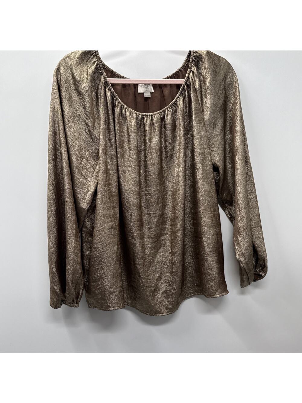 LOFT wide neck bronze metallic swing blouse - Women’s Size Large Petite ￼